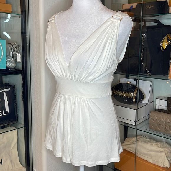 EXPRESS V Neck and Back Tank Top in White - Picture 3 of 4